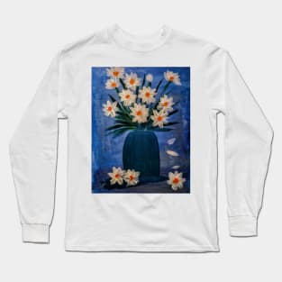 Daisy's in turquoise glass vase Long Sleeve T-Shirt